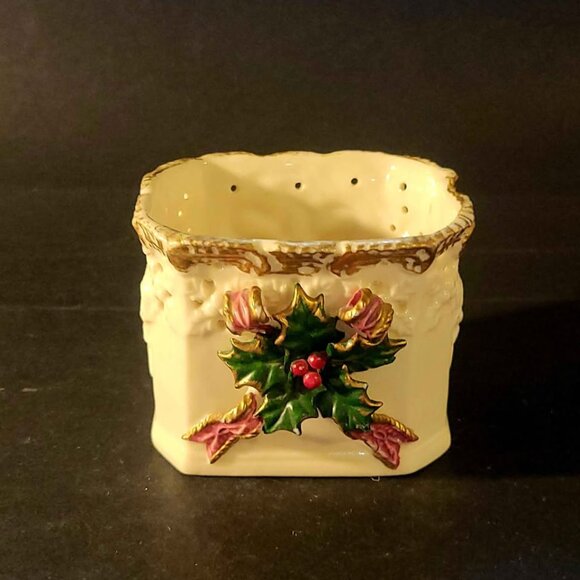 Vintage Ceramic Christmas Trinket Box, Planter, Candy Dish, Votive Candle Holder - Picture 1 of 9